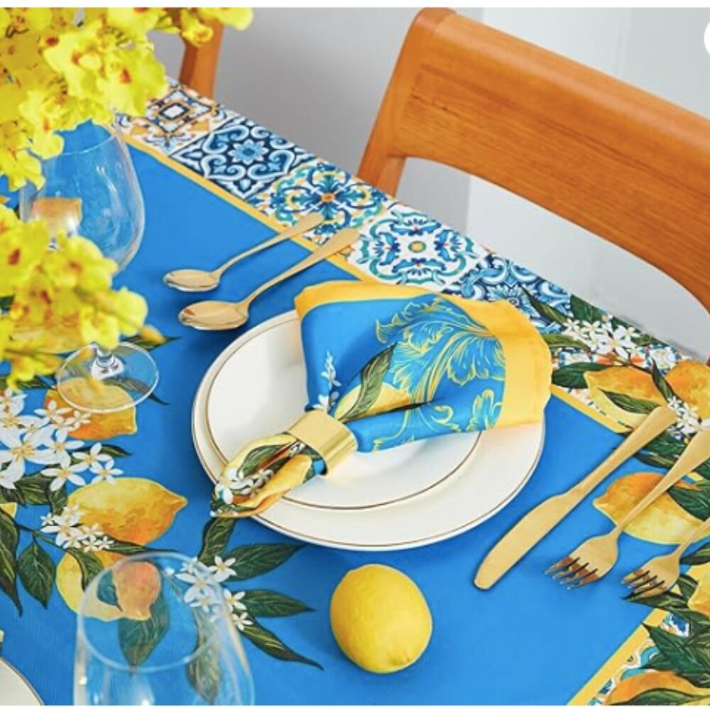 YiHomer Provence Blue Lemon Mediterranean Tile Tabletop for Spring Summer - Picture 5 of 5